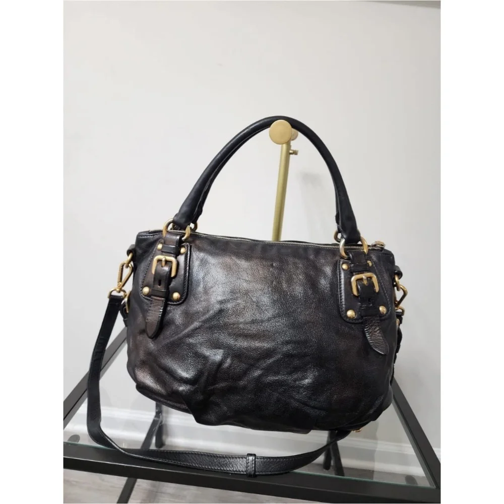 Authentic Prada Soft Calfskin Leather Satchel Bag iridescent